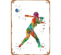 Dreyooy Targa artistica da parete con giocatore di softball con ragazza sportiva, 30,5 x 20,3 cm, targa in metallo retrò vintage