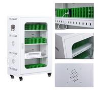 DRFGHK Carrello di ricarica e armadietto per più Chromebook, laptop con bloccaggio, carrello mobile a 30 slot, stazione di chiusura con serratura a chiave per aule (bianco)