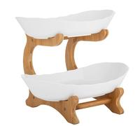 DRFGHK Fruit Bowl, Tray - Bamboo Wooden Frame, 2 Polypropylene Food Bowls Fresh and Functional Categorize Present (White)