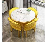 DRFGHK Modern5PieceMarbleDiningTableSetwithSoftBackChairsRound SpaceSingFurnitureforSmallApartmentsEleganteDiningRoomSolutionPerfectfor45People