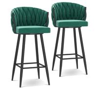DRFGHK Moderni sgabelli da bar girevoli a 360°, altezza da bar, set di sgabelli da 1/2/3/4, 25,6/29,5 pollici, sedie da cucina imbottite con gambe in acciaio e poggiapiedi, gambe verdi e nere, 2 pezzi