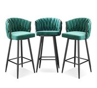 DRFGHK Moderni sgabelli da bar girevoli a 360°, altezza da bar, set di sgabelli da 1/2/3/4, sedie da cucina imbottite con gambe in acciaio e poggiapiedi, gambe verdi e nere, 3 pezzi