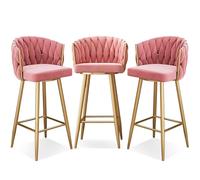 DRFGHK Moderni sgabelli da bar girevoli a 360°, altezza da bar, set di sgabelli da 1/2/3/4, seduta da 65,6/75,5 cm, sedie da cucina imbottite con gambe in acciaio e poggiapiedi, gambe oro rosa, 3