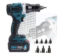 DRFGHK Pistola rivettatrice elettrica portatile, kit di strumenti professionali con batteria da 5200 mAh e modalità di memoria per industriali, produzione, testa rivettatrice M3- M12