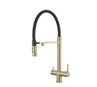 DRFGNF 3 Way Kitchen Tap Pull out 360° Rotating Faucet Double Handle Drinking Water Tap for Sink Brushed Gold