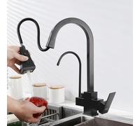 DRFGNF 3 Way Kitchen Tap Pull out Black Gooseneck Dual Mode 3 in 1 Drinking Water Kitchen Sink Faucet