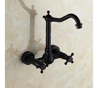 DRFGNF Bathroom Basin Faucets Antique Blackened Mixer Tap Wall Mounted Faucet Double Handle Black Hot And Cold Water Mixer
