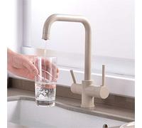 DRFGNF Brass Kitchen Faucets Filter Mixer Crane Deck Mounted 360 Rotation Kitchen Sink Tap with Water Purification Features Dual Handle Drinking Water Tap 3 Way,Black (Beige)