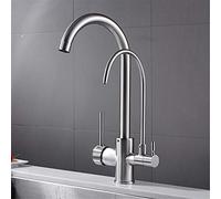 DRFGNF Filter Kitchen Faucets Black Deck Mounted Mixer Tap 360 Rotation with Water Purification Features Mixer Tap Crane Drinking Water Filter Faucets,Brushed Nickel (Brushed Ni