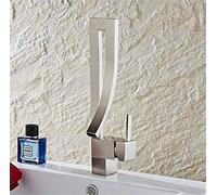 DRFGNF Kitchen Faucet Deck Mounted Nickel Curved Spout Creative Design Bathroom Mixers with Hot Cold Water with Aerator Single Handle Sink Mixer Tap,Golden (Brushed Nickel)