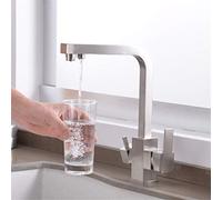 DRFGNF Kitchen Faucets Brushed Nickel Drinking Water Filter Faucets Sink Mixer Tap with Aerator 360 Swivel Dual Handle Deck Mounted Filtered Crane for Kitchen 3 Way