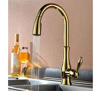 DRFGNF Kitchen Faucets Single Handle Pull out Kitchen Tap with Aerator Single Hole Handle Swivel 360 Degree Water Mixer Tap Deck Mounted Retro Style,Black (Golden)