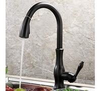 DRFGNF Kitchen Faucets Single Handle Pull out Kitchen Tap with Aerator Single Hole Handle Swivel 360 Degree Water Mixer Tap Deck Mounted Retro Style,Black (Black)