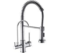 DRFGNF Kitchen Sink Faucet 3-Way Faucet Osmosis Kitchen Faucet with Shower Pull-out Spring Faucet Kitchen Faucet with 2 levers 3 in 1 Kitchen Mixer Tap for Water Filter Black,A