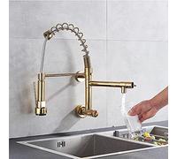 DRFGNF Kitchen Sink Faucet Sink Mixer Faucet Wall Mounted Gold/Brushed/Chrome Spring Kitchen Faucet,Vortex Side Sprayer Double spout Kitchen Tap,360 Rotation countertop Cold wat