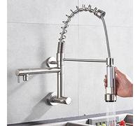 DRFGNF Kitchen Sink Faucet Sink Mixer Faucet Wall Mounted Gold/Brushed/Chrome Spring Kitchen Faucet,Vortex Side Sprayer Double spout Kitchen Tap,360 Rotation countertop Cold wat