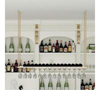 DRFGNF Portabottiglie e Bicchieri da soffitto, portabottiglie industriali Regolabili, mensola per Bicchieri da Appendere, mensola in Vetro per Bar, mensola in Metallo per Vino/