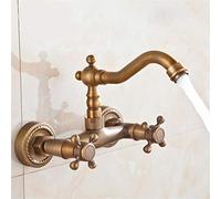 DRFGNF Wall Mounted Kitchen Sink Faucet Dual Handle Antique Bronze Sink Crane Hot Cold Water Mixer Tap Luxury Vintage Balcony Kitchen Faucet 360 Swivel,Antique Brass A (Antique