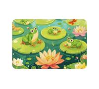 DRGFCXE Grazioso zerbino con rana e loto per interni ed esterni, 40,6 x 61 cm, in gomma, antiscivolo, per bagno, doccia, cucina, garage, arredamento moderno