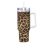 DRGFCXE Tazza di ghiaccio in acciaio inox con manico per auto, con stampa leopardata, per acqua, grande capacità, isolante, protegge la tazza fredda per tè o caffè freddo
