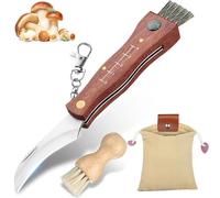 DRGSKL Set Di Coltelli Portatili per Funghi, Coltello Pieghevole Tascabile Con Spazzola E Borsa Marrone per Il Giardino E La Raccolta All'aperto.