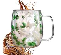 Dried Flowers Glass Coffee Mug - Double Walled Glass Mugs | Dried Flower Coffee Gllass Mug | Glâss Beverage Glasses Tea Mûg for Tea, Cappuccino, Cold Drink | Double Walled Coffêe Glâss Mugs Têa Cup