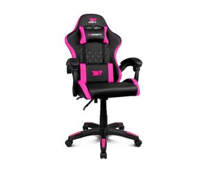 DRIFT GAMING DR35 - Sedia da gaming ergonomica professionale con supporto lombare e braccioli 2D regolabili, reclinabile a 135°, base robusta, ruote silenziose, rivestimento in similpelle, Nero/Fucsia