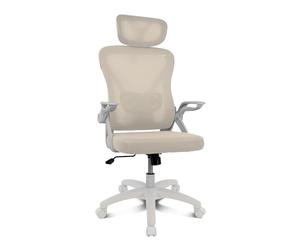 DRIFT GAMING DRAIR35 - Sedia da Scrivania Ergonomica per Ufficio e Casa in Rete Tesa Traspirante, Reclinabile 90-120°, Poggiatesta e Braccioli Pieghevoli, Supporta fino a 120 kg, Beige-Bianco