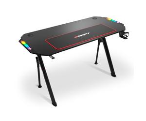 DRIFT GAMING RDZ175RGB - Tavolo da gioco con piano in fibra di carbonio, supporto per bevande e cuffie, lati RGB reattivi al suono, tappetino 80 x 30 cm, Nero, 130 x 60 x 75 cm