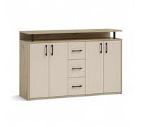 Drift - Mobile alto con ripiano in cashmere, effetto rovere Artisan, moderno con cassetti e molto spazio per la vostra zona giorno, 139 x 90 x 34 cm (larghezza x altezza x profondità)