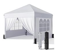 Driftalia 10x10 Pop Up Canopy with Sidewalls, Outdoor Instant Canopy Tent with Carry Bag for Commercial Events, Camping, Backyard Parties - White