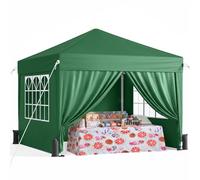 Driftalia Gazebo pop-up con lati 3 m x 3 m, facile da installare, impermeabile, gazebo con borsa per il trasporto e sacchi di sabbia per feste, festival, attività all'aperto, verde scuro