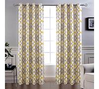 DriftAway Alexander Thermal (nero) out Grommet tende per finestre sfoderate a spirale Geo Trellis Pattern Set di 2 pannelli ogni misura 132 cm x 213 cm dorato (giallo e grigio)
