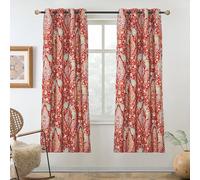 DriftAway Christopher - Tenda oscurante a risparmio energetico, con motivo floreale, con pavone, 2 strati, 2 pannelli, 150 x 150 cm, colore: Rosso