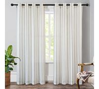 DriftAway Farmhouse - Tende in misto lino, lunghe 200 cm, per soggiorno con strisce verticali stampate con occhielli e occhielli per filtrare la luce, pannelli in lino testurizzati per camera da letto 2 pannelli, larghezza 52 x lunghezza 84 cm, grigio