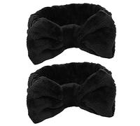 DriKou 2 Piezas Diadema de Maquillaje, Diadema de Maquillaje Facial Cosmético Ajustable Cordón Negro Banda para el Cabello Suave con Lazo Lavado Spa Yoga Deportes para Ducha para