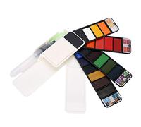 DriKou Set di pittura ad acquerello, pittura ad acquerello solida a forma di ventaglio pieghevole portatile 18 colori pigmento + pennello ad acqua