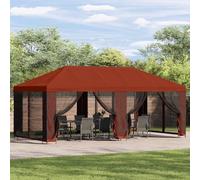 Drillkyn Gazebo da giardino in terracotta, 6 x 3 m, con telaio in acciaio e pareti laterali in rete, tetto che circola l'aria, ideale come tenda per feste, tenda da giardino, protezione solare e