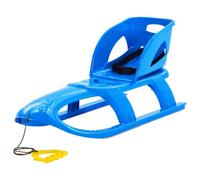 Drillkyn Slittino con schienale blu, 102,5 x 40 cm, in polipropilene, resistente alle intemperie, con pattini in acciaio e corda di trazione, slitta per bambini per discesa, sport invernali, attività