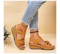 DRIMEE Comodi Sandali ortopedici da Donna Sandali Donna Eleganti con Zeppa e Plateau Sandali Comodi con Supporto all'arco Ortopedico Sandali Sportivi con Chiusura a Strappo,Marrone,US9/EU41