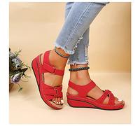 DRIMEE Comodi Sandali ortopedici da Donna Sandali Donna Eleganti con Zeppa e Plateau Sandali Comodi con Supporto all'arco Ortopedico Sandali Sportivi con Chiusura a Strappo,Rosso,US7.5/EU39