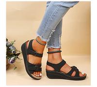 DRIMEE Comodi Sandali ortopedici da Donna Sandali Donna Eleganti con Zeppa e Plateau Sandali Comodi con Supporto all'arco Ortopedico Sandali Sportivi con Chiusura a Strappo,Nero,US6/EU37