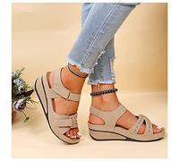 DRIMEE Comodi Sandali ortopedici da Donna Sandali Donna Eleganti con Zeppa e Plateau Sandali Comodi con Supporto all'arco Ortopedico Sandali Sportivi con Chiusura a Strappo,Beige,US9/EU41