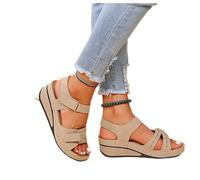 DRIMEE Comodi Sandali ortopedici da Donna Sandali Donna Eleganti con Zeppa e Plateau Sandali Comodi con Supporto all'arco Ortopedico Sandali Sportivi con Chiusura a Strappo,Beige,US7.5/EU39