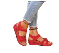 DRIMEE Comodi Sandali ortopedici da Donna Sandali Donna Eleganti con Zeppa e Plateau Sandali Comodi con Supporto all'arco Ortopedico Sandali Sportivi con Chiusura a Strappo,Rosso,US7.5/EU39