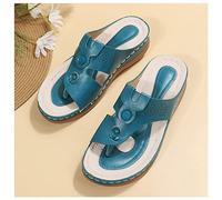 DRIMEE Infradito Donna Moda Ortopediche Estive Comode Supporto Arco Plantare Flip Flops Doccia Spiaggia Piscina Aperte Mare Leggere Ciabatte Antiscivolo Suole Zeppa,Blu,US8/EU40