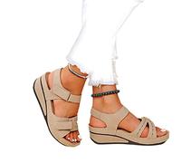 DRIMEE Sandali Donna Estive Tacco Zeppa Eleganti Comodi, Sandali Ortopedici da Donna, Scarpe Ortopediche, Sandali a Punta Aperta Ortopedici Premium Sandali Donna Estive Eleganti,Beige,US5/EU36