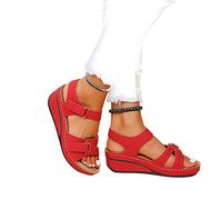 DRIMEE Sandali Donna Estive Tacco Zeppa Eleganti Comodi, Sandali Ortopedici da Donna, Scarpe Ortopediche, Sandali a Punta Aperta Ortopedici Premium Sandali Donna Estive Eleganti,Rosso,US7.5/EU39