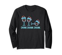 Drink Drank Drunk - Maglietta Divertente di Natale Maglia a Manica