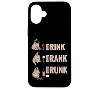 Drink Drank Drunk Pug Drinking Wine Meme Hilarious Custodia per iPhone 16 Plus